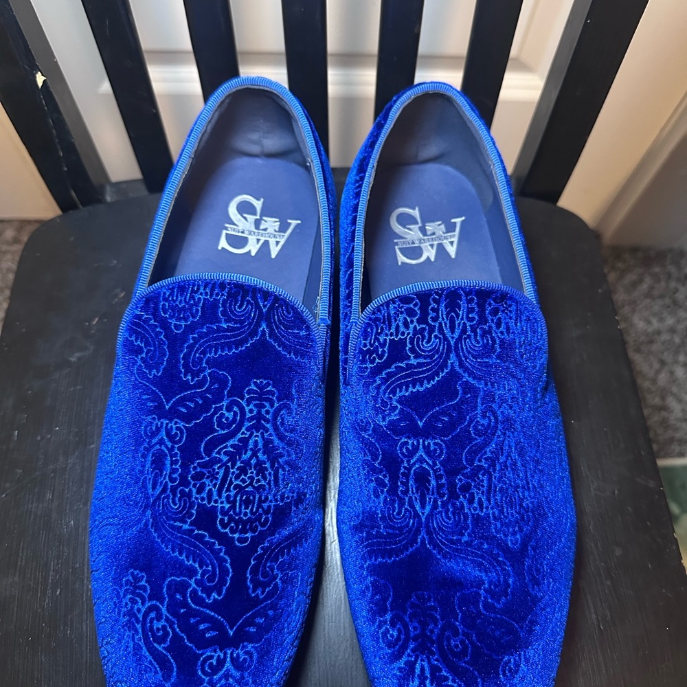 Velvet Paisley Loafers - Blue -